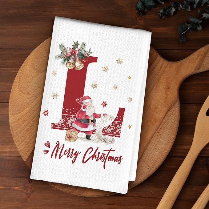 Christmas Initial Letter L Kitchen Towels Personalized Gifts Dish Towels Hand Towels for Kitchen Decorations, Christmas Birthday Gifts for Women, 24x16 Inch