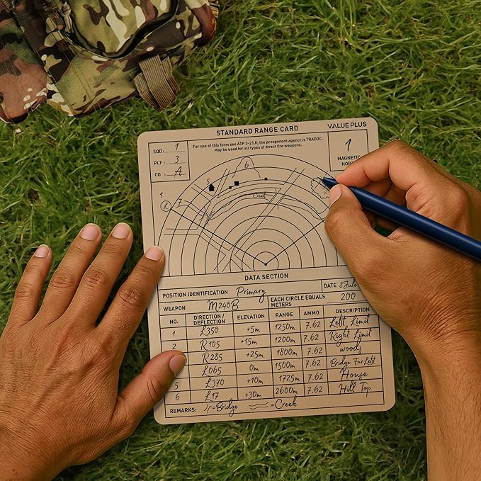 50 All Weather Combat Range Cards - Standard Ranging Card - Foldable and Weatherproof - Use in the Field with Other Ranger Accessories, Military Gear, or Scope Dope Stickers
