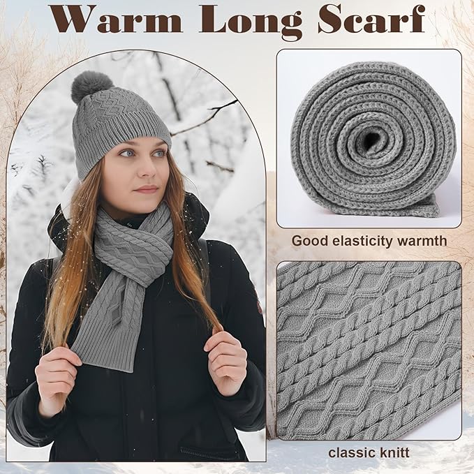 Geyoga 6 Pcs Winter Warm Set for Women Warm Beanies Hats Touchscreen Gloves Long Scarf Ear Muffs Socks Winter Gifts for Women