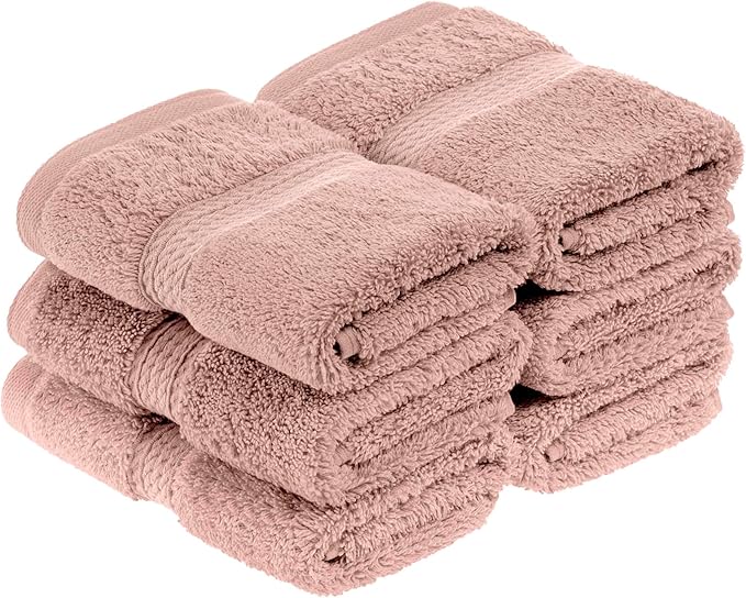 BLUENILEMILLS Madison Egyptian Cotton Face Towel/Washcloth Set, for Kitchen, Bathroom, Shower, Plush, 900 GSM, Highly Absorbent and Ultra-Soft Face Towels, Washcloths, Set of 6, Muted Mauve