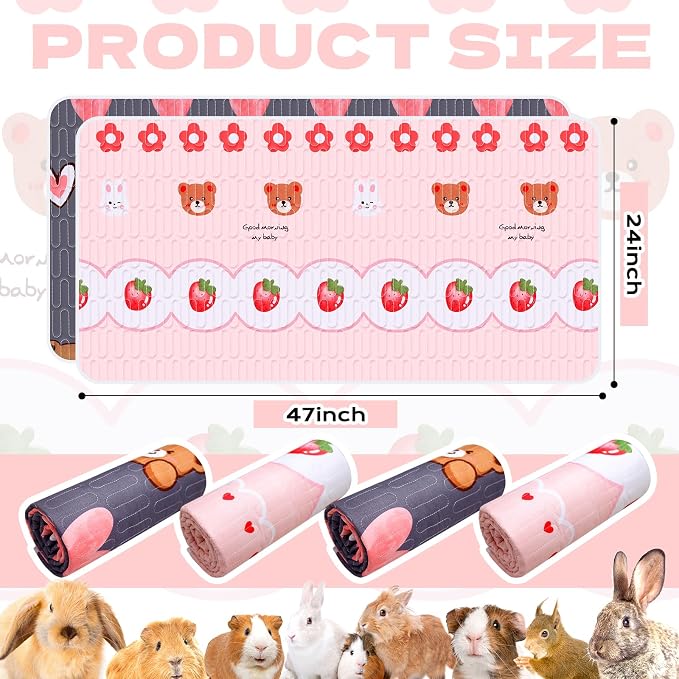 4 Pcs Guinea Pig Cage Liner, Washable Guinea Pig Bedding, Rabbit Bedding Waterproof Guinea Pig Pee Pads, Absorbent Guinea Pig Bedding for Small Animals Hamster Rabbit Squirrel Cage (Bear 47“)