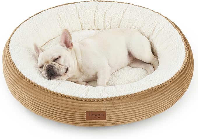 Love's cabin Round Donut Cat and Dog Cushion Bed, 30in Pet Bed for Medium or Large Dogs, Anti-Slip & Water-Resistant Bottom, Soft Durable Fabric Pet Beds, Washable Calming Cat Bed, Beige