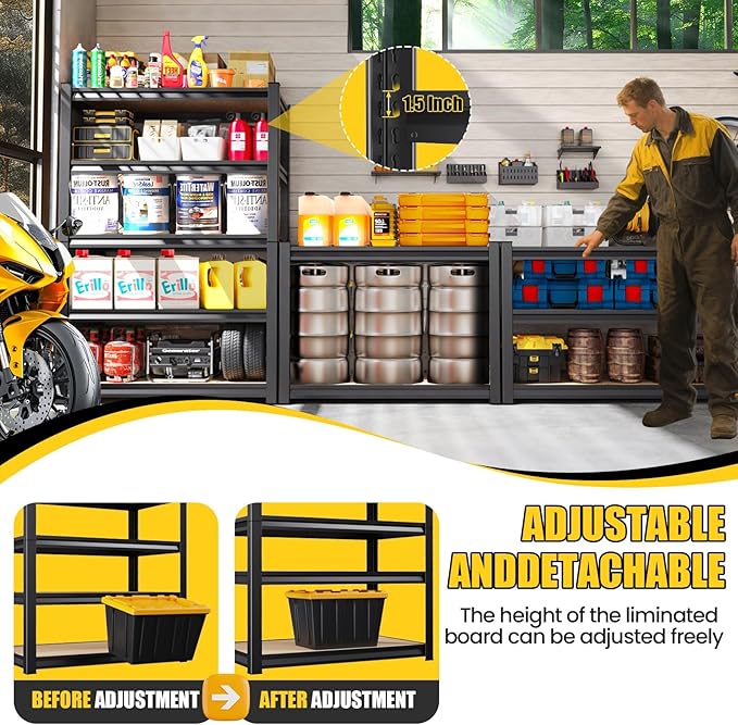 5-Tier Garage Shelving Heavy Duty, 2000LBS Garage Shelves, Adjustable Metal Shelving Unit, Garage Storage Shelves, Utility Storage Rack Shelf，Shelves for Garage Storage, Pantry, 72"H×35.4"W×15.7"D