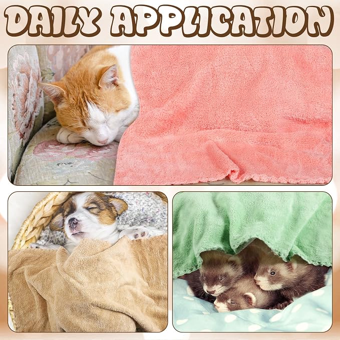 Newwiee 48 Pcs Guinea Pig Fleece Bedding Blankets Bulk Washable Small Animal Fleece Cage Liners Pet Wash Cloth Sleeping Mat Cover for Hamster Chinchilla Rabbit Hedgehog (14 x 30 Inch,Multicolor)