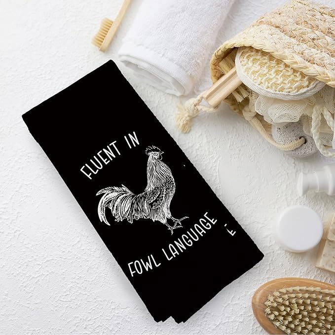 Chicken Kitchen Towels Funny Black Dish Towel with Sayings 16x24 Inches, Chicken Lovers Gifts Decorative Absorbent Dishcloths Tea Towels for Kitchen Bathroom Decor, Humorous Gifts for Women Men