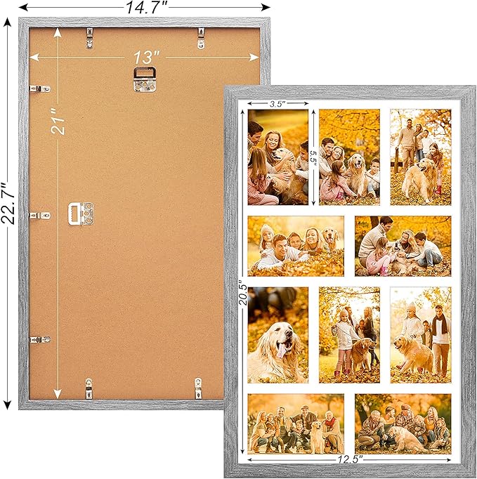 13x21 Collage frame with 10 Openings 4X6 Pictures, Multiple Picture Frame with Mat, Wall or Tabletop Decor, Grey Wood Grain,2 Pack