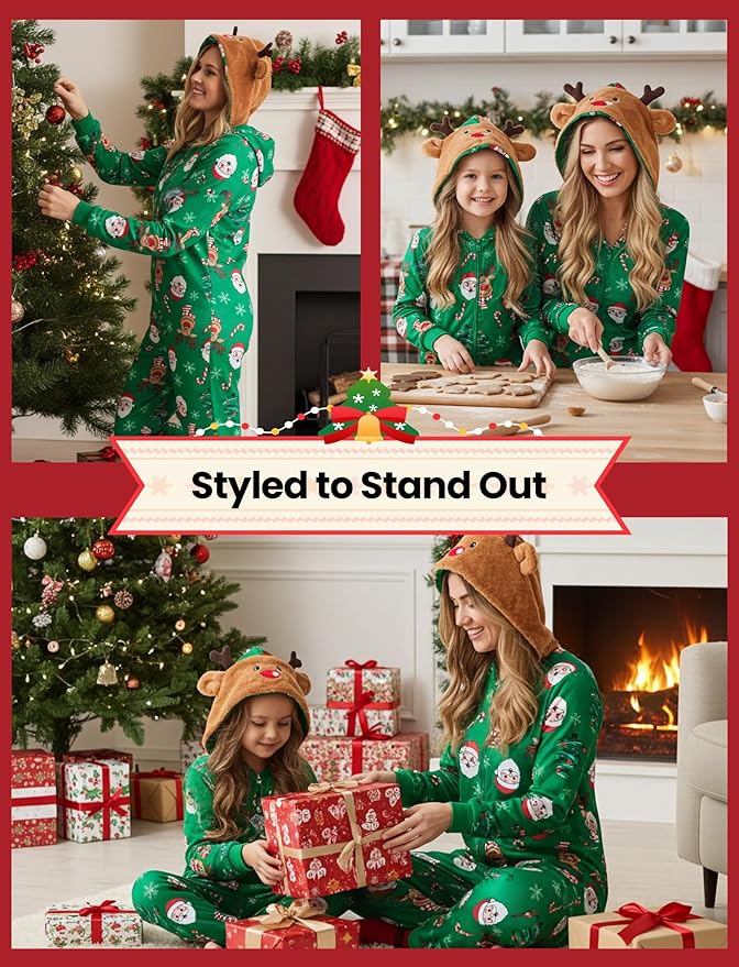 PATPAT Matching Family Christmas Onesie Pajamas – Holiday Hooded Jumpsuit Sleepwear PJs Couples Xmas Loungewear with Socks