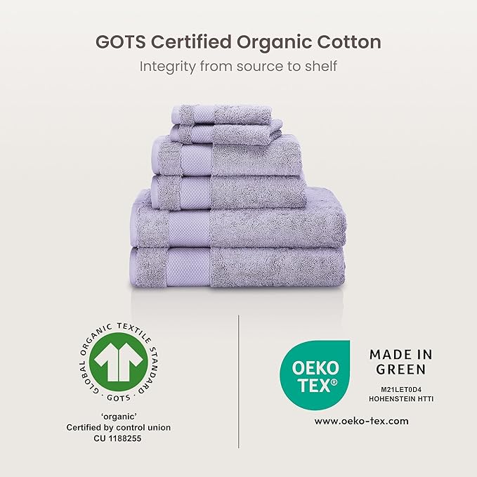 BIOWEAVES 100% Organic Cotton 700 GSM Plush Luxury Bath Towels for Bathroom 30" x 58" GOTS Certified - Lavender, Pack of 2