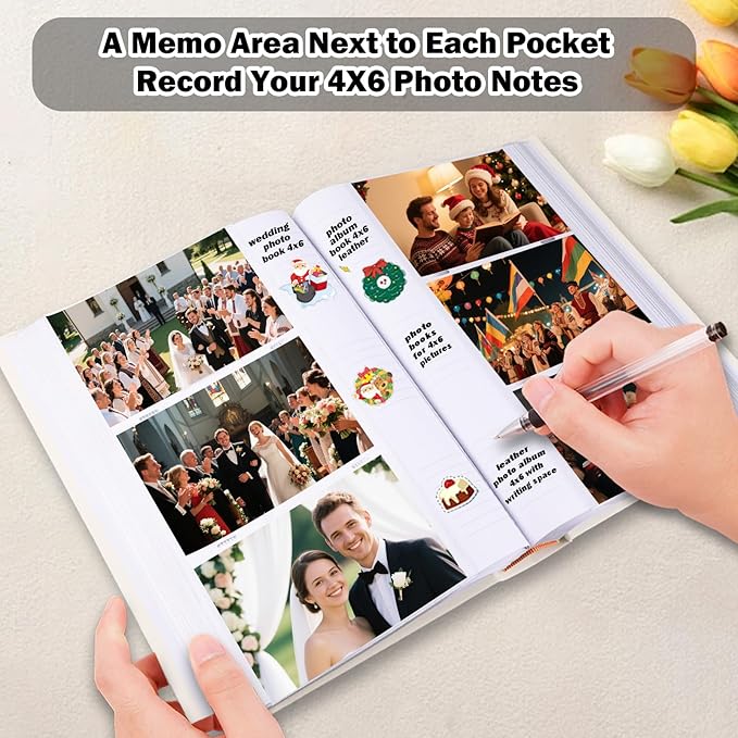 Ruibytree Photo Album with Writing Space 4x6 450 Photos,Leather Cover with Front Window Picture Album,4 x 6 Photo Book for Wedding Kids Travel Pets Family Baby Couple (Beige)