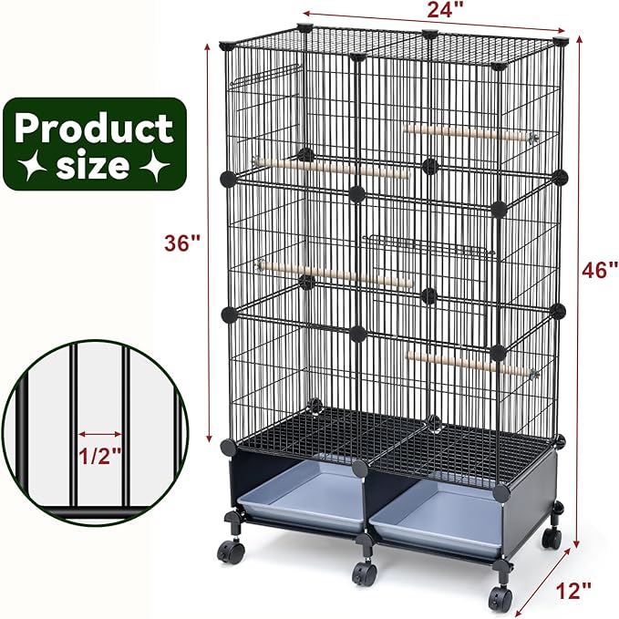 VISCOO Upgraded Encrypted Metal 46-Inch Bird Cage for Parrot Parakeets | Parakeet Cage with Wooden Perches, Slide-Out Tray, Water Bottle&Feeder for Cockatiel,Lovebird,Small Mid-Sized Birds