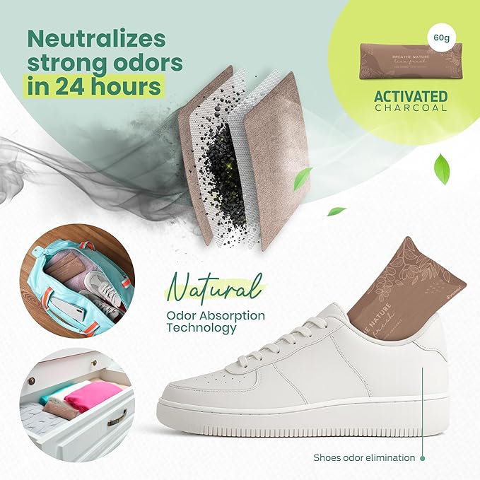 Roonin Shoe Deodorizer Insert - Shoe Odor Elimination - Activated Charcoal Odor Absorber - Odor Eliminator For Shoes - Shoe Freshener - Boot Deodorizer (2-pack)