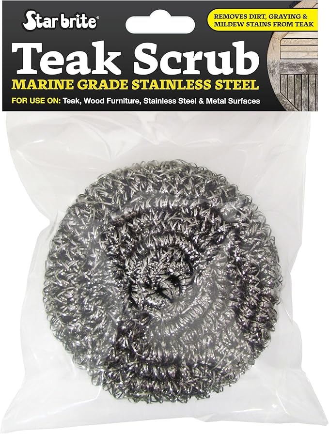 STAR BRITE Marine-Grade Stainless Steel Scrub Scouring Pad Scrubber - Refinish Wood Furniture & Boat Teak