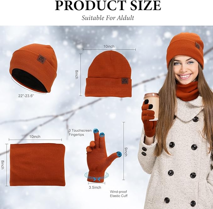 mysuntown Winter Beanie Hat Scarf and Touch Screen Gloves 3-Piece Set, 2025 Cold Weather Knit Fleece Lined Warm Unisex Sets