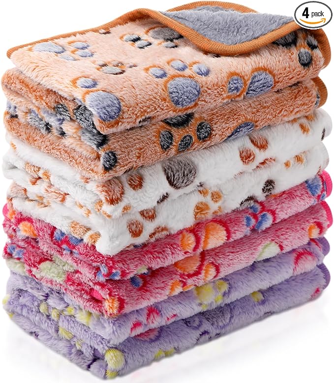 Reginary 4 Pcs Guinea Pig Fleece Blankets, Paw Print, 24 x 47 Inch | Waterproof Washable Cage Liners, Absorbent Double Layer Bedding for Guinea Pigs, Reusable Pads for Hamsters Rabbits
