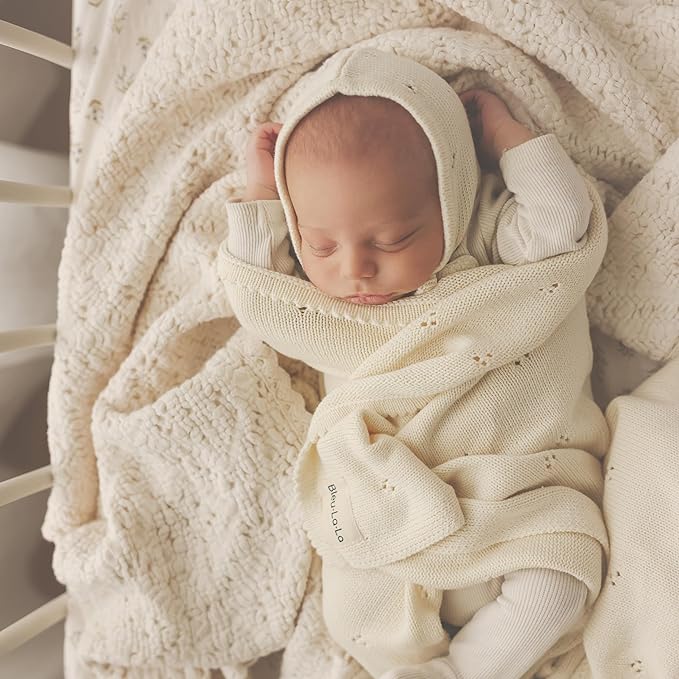 Luxury Organic Cotton Pointelle Baby Blanket (Powder Blue)