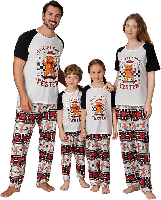 Christmas Pajamas for Family Matching Holiday PJ's Jammies Sets with Short Sleeve Tee and Pants Sleepwear Loungewear