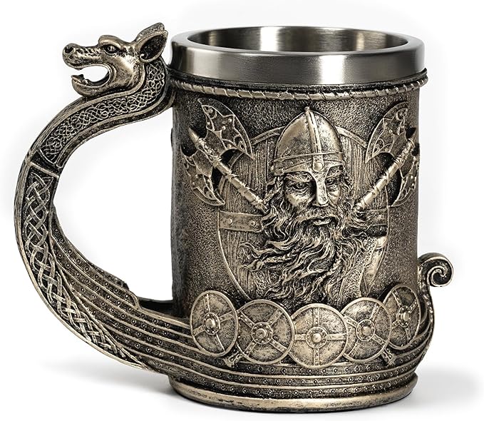 CHICVITA Viking Decor Beer Mug Coffee Cup with Dragon Handle, Viking Gifts for Men, Medieval Renaissance Decorations, 18 Oz
