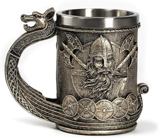 CHICVITA Viking Decor Beer Mug Coffee Cup with Dragon Handle, Viking Gifts for Men, Medieval Renaissance Decorations, 18 Oz