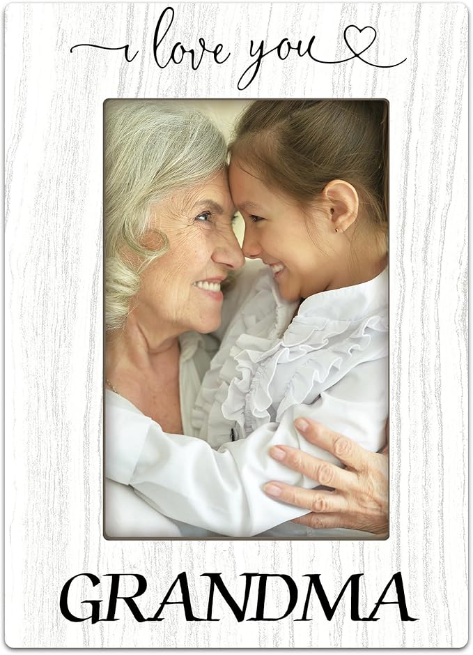 Gifts for Grandma,“I Love You” Grandma White Wood Picture Frame, 4x6 Inch, Vertical Photo Frame, Meaningful Gift for Family, Elegant Tabletop and Home Display