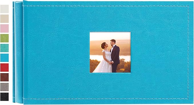 potricher Small Photo Album 4x6 100 Photos Leather Cover Picture Book with 100 Horizontal Pockets for Family Wedding Anniversary and Baby (Blue)