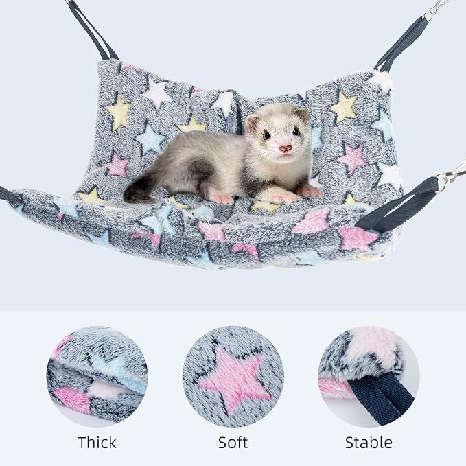 Niteangel Hanging Hammock Nap Sack Swing Bag Pet Sleeper for Ferret Rat Sugar Glider and Other Small Animals (Cream, Star)