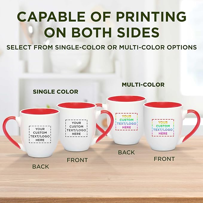 Custom Bistro Style Large Coffee Mugs 16 oz. Set of 50, Personalized Bulk Pack - Perfect for Coffee, Tea, Espresso, Hot Cocoa, Other Beverages - Red