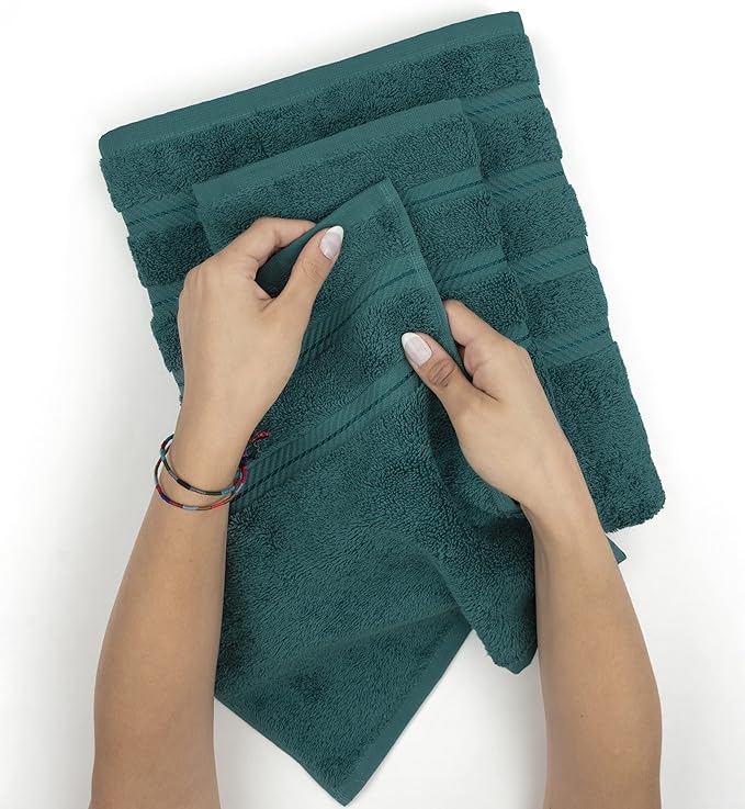 American Soft Linen Luxury 6 Piece Towel Set, 2 Bath Towels 2 Hand Towel 2 Washcloths, 600 GSM 100% Cotton Turkish Towels for Bathroom, Teal Towel Sets