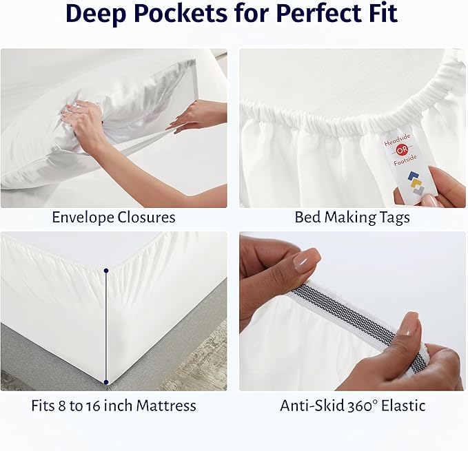 California Design Den California King Sheets Deep Pockets Set - Certified 100% Egyptian Cotton Sheets Set, Lightweight & Crisp Percale, Cool & Durable Luxury Bedding - Ivory