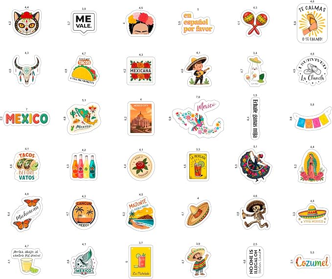 100Pcs Mexico Stickers for Scrapbooking, for Luggage, for Water Bottle - Mexican Stickers and Decals - Mexico Party Supplies & Decorations - Mexican Gifts for Women & Men
