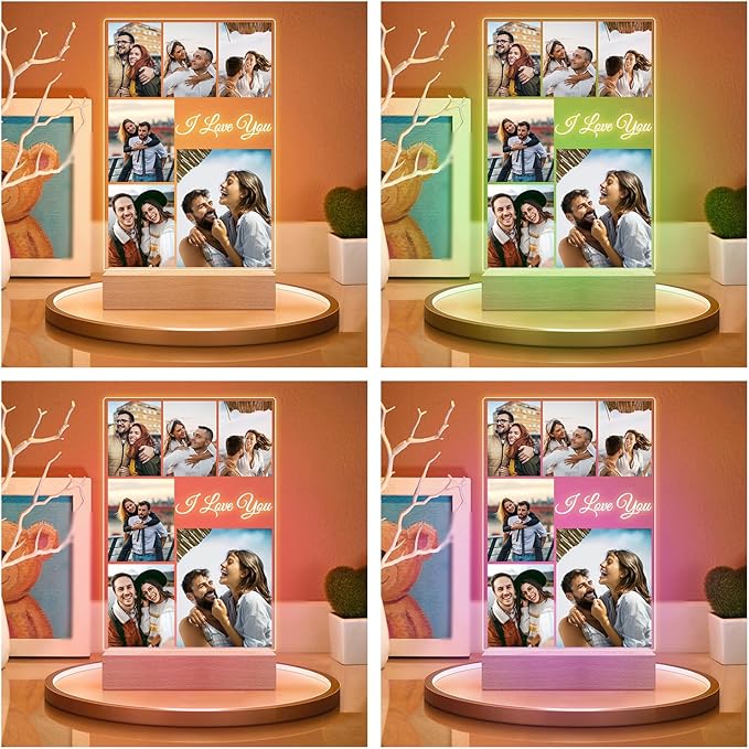 Custom Picture Frames, Personalized Photo Frame with Night Light, Customized Photo Frame, Personalized Anniversary Birthday Gifts for Women Men Him Her Couple