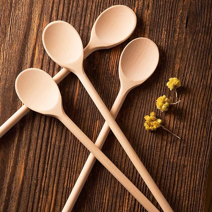 Mr.Woodware 10 Inch Wooden Spoons for Cooking - Set of 24 Long Handle Wooden Spoon for Mixing, Stirring, Tasting - Kitchen Wooden Utensils For Cooking and Crafts, Personalized Engraved Wood Burning