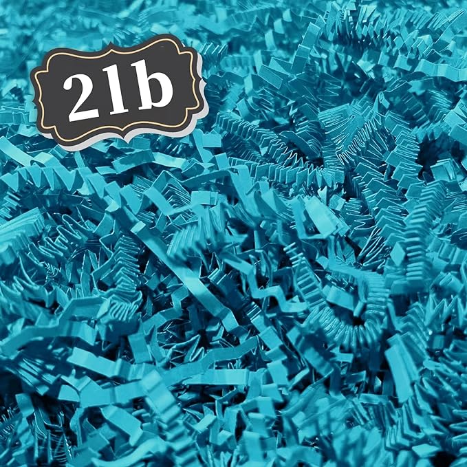 2 LB Lake Blue Crinkle Cut Paper Shred Filler Great for Gift Wrapping, Basket Filling, Birthday, Wedding, Halloween, Thanksgiving, Christmas Day, New Year Party Decorations Filling Supplies