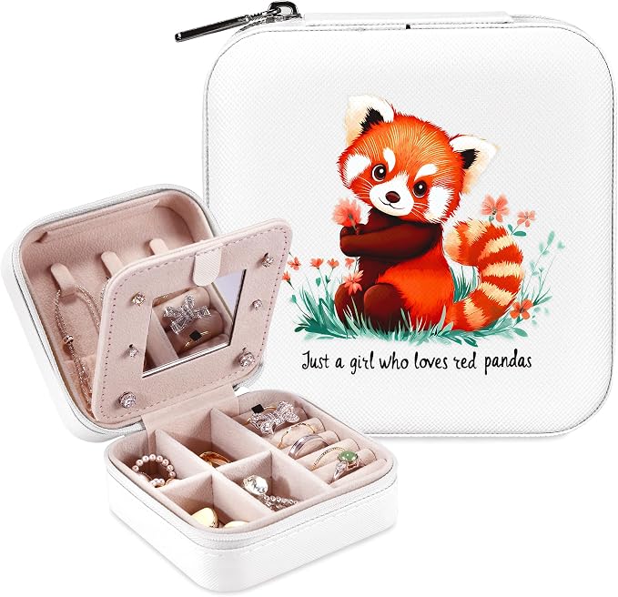 Red Panda Jewelry Box, Gifts For Teens Girls, Red Panda Lovers Stuff Items Accessories Things Merchandise Decor Merch, Travel Ring Earrings Necklace Organizer Holder!