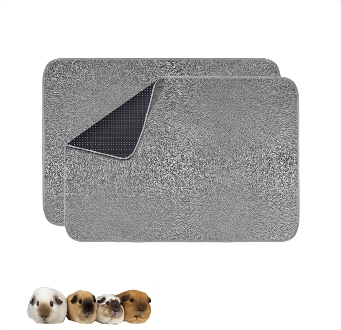 Guinea Pig Bedding, Cage Liners, Washable, Reusable & Leakproof | Premium Fleece Material, Instant Absorbent, Anti-Slip Bottom, Ideal Pee Pads for Small Animals. 24"x36", 2 Pack, Gray