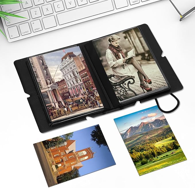Lifting 2 Pack Small Photo Album 4x6 28 Pockets Plastic 4 x 6 Photo Book Album with Customizable Cover Mini Picture Album for Family Wedding Anniversary Baby Vacation (Ink Black)