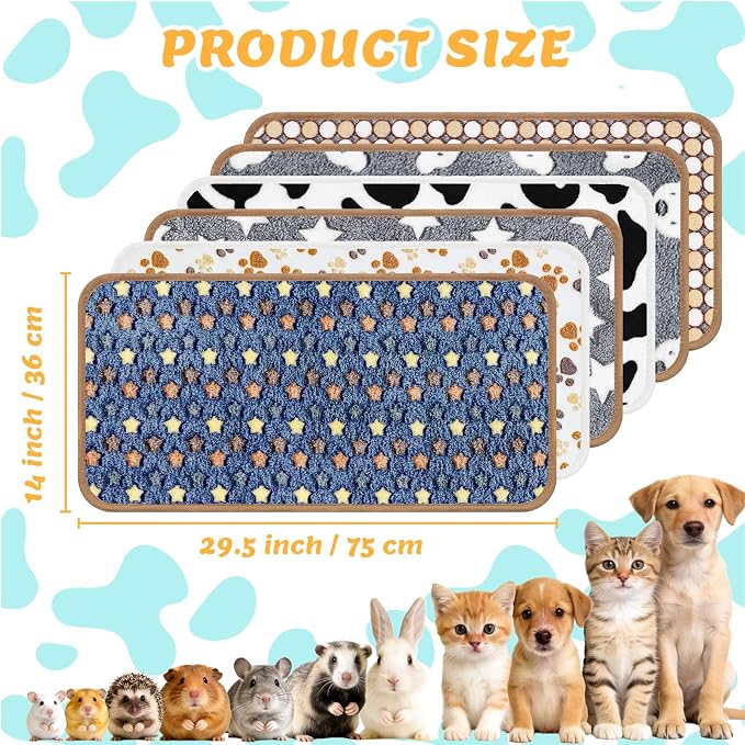 Eilyliafe 6 Pcs Guinea Pig Blankets Bedding Small Animal Cage Liners Sleep Mat Absorbent Reusable Pet Pee Bedding Pad Cover for Hamster Ferret Chinchilla Rabbit Hedgehog (14 x 28 Inch)