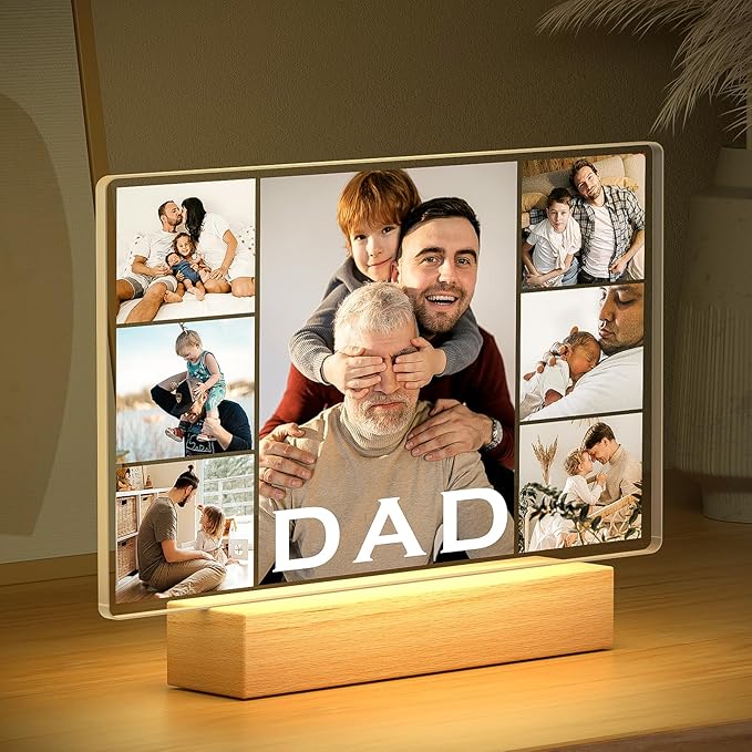 Custom Picture Frames with Photos, Custom Dad Photo Frame with Night Light, Customized Dad Birthday Gifts, Personalized Father's Day Gifts for Dad from Daughter Son Wife