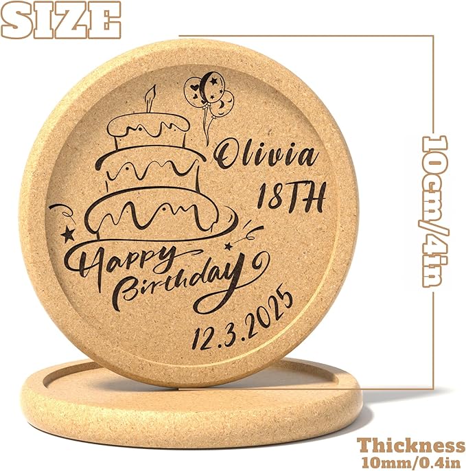 30 Custom Coasters, Personalized Cork Coaster Laser Engraved with Own Design Logo Text, Non-Slip Heat-Resistant Custom Cork Coaster for Wedding, Anniversary, Family Reunion Gifts (Lip Round)