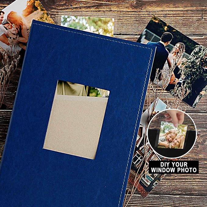 Ywlake Photo Album 4x6 300 Pockets, Leather Photo Albums Holds 300 Horizontal Only Pictures Blue