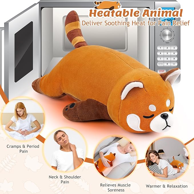 1.8lb Red Panda Stuffed Animals Plush Microwavable Heating Pad-14''Red Panda Heating Pads for Cramps &Period Pain Relief, Heatable & Coolable Stuffed Animals Bedtime Birthday Gift for Women Kids