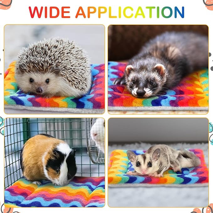 Haull 4 Pcs Waterproof Guinea Pig Bedding Soft Dog Cat Bed Crate Mat Small Animal Plush Cage Liners Rabbit Bunny Kennel Pad Reversible Cozy Pee Thickened Hamster Pad(Rainbow,13 x 10 Inch)