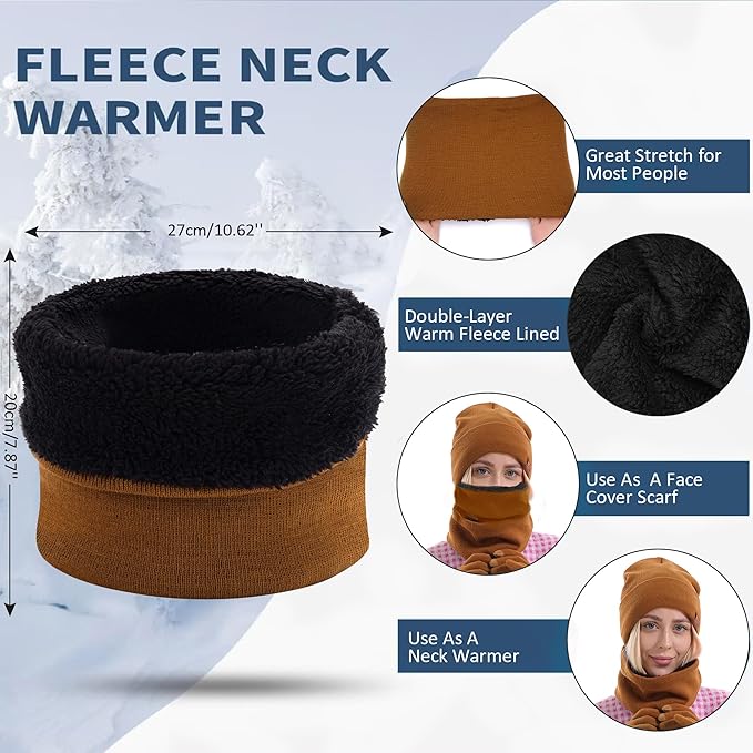 Winter Beanie Hat Scarf Touchscreen Gloves Set for Men and Women, Beanie Gloves Neck Warmer Set with Warm Knit Fleece Lined