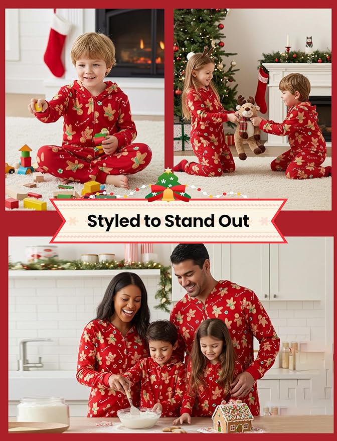 PATPAT Matching Family Christmas Onesie Pajamas – Holiday Hooded Jumpsuit Sleepwear PJs Couples Xmas Loungewear with Socks
