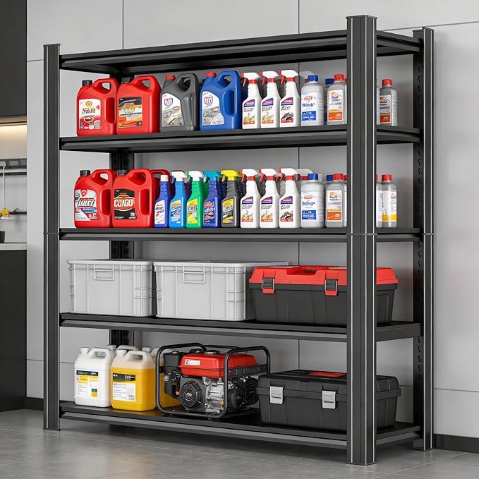 Metal Garage Shelving Unit, Heavy Duty Adjustable Storage Shelves, Steel Shelving, 3000 lbs Capacity Shelves for Heavy Tools and Equipment, 5 Tier, 35.4" Wx 13.8" Dx 71.2" H