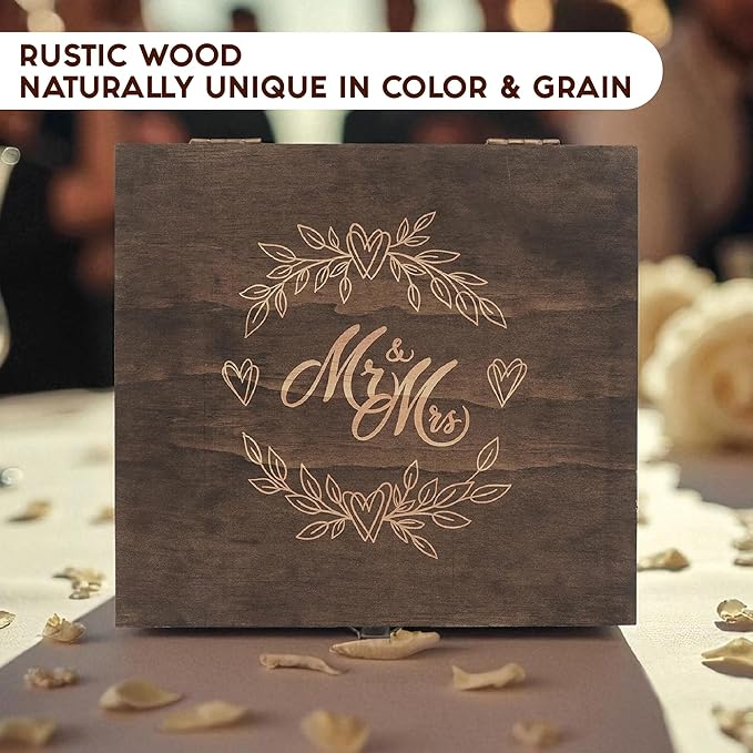 Mr and Mrs Wedding Memory Box -Wooden Keepsake Box with Lid for Couples - Rustic Storage Box for Cards, Photos, Vows, and Mementos – Ideal for Wedding, Engagement, or Anniversary