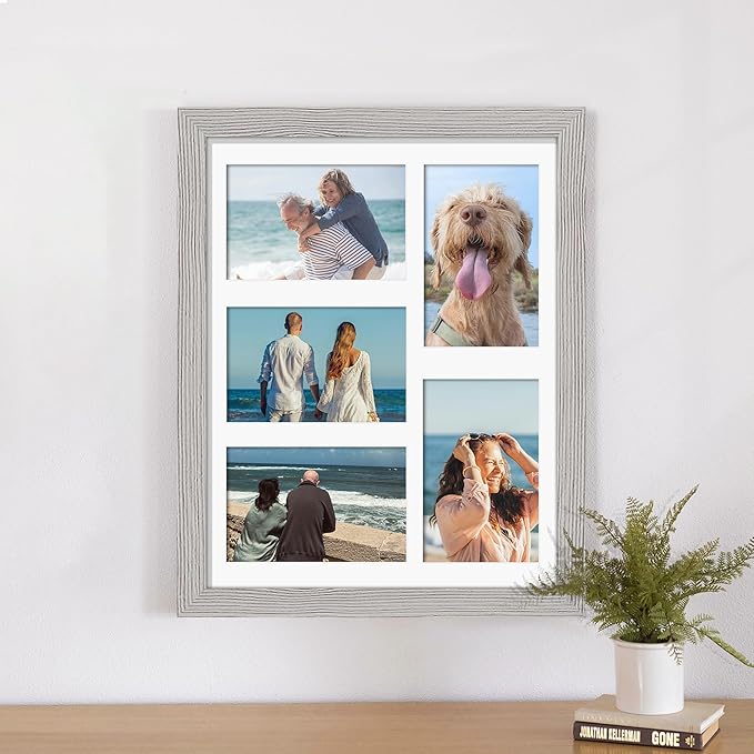 11x14 Collage Picture Frame, 4x6 Collage Picture Frame, Displays Five 4x6 inch Photos, or 11x14 (Without Mat) Wall Decor Wall Hanging or Tabletop, Grey.