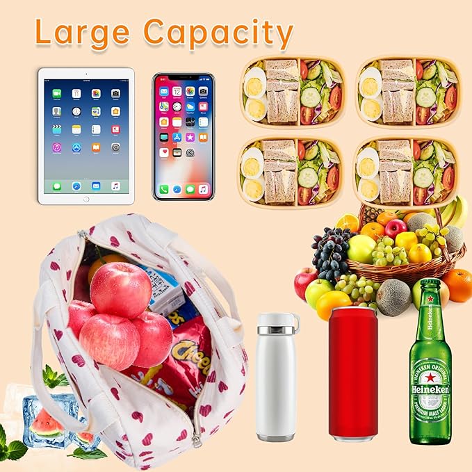 Lunch Bag for Women Men Girl,Large Cute Corduroy Lunch Tote Bags - Reusable Insulated Lunch Box for women with Handle, Leakproof WaterProof Design for Office, School, Work,Picnic.