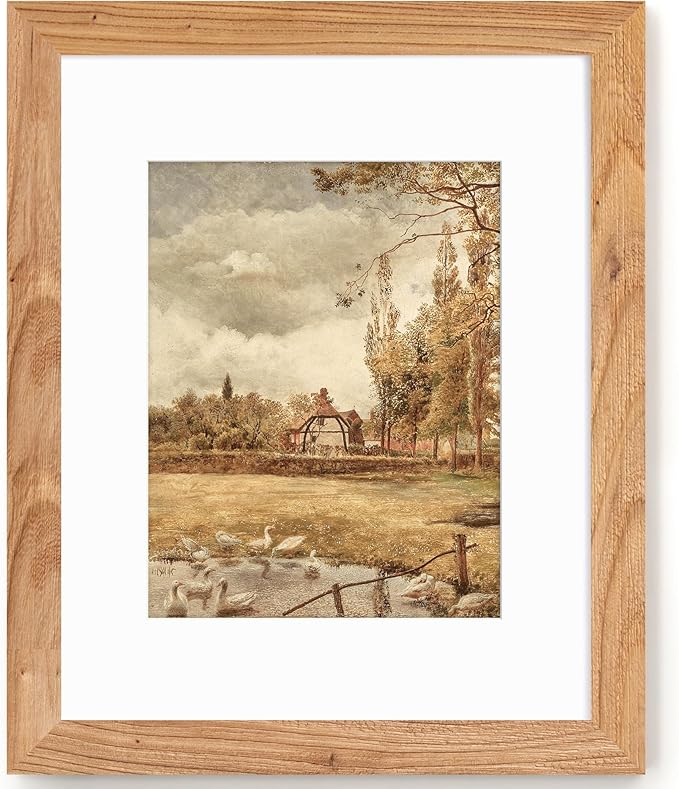 Fun Memories 16x20 Picture Frame, Solid Elm Wood Photo Frame with Tempered Glass, 16"x20" Frame matted to 11x14, Rustic Picture Frames, 16 by 20 Poster Frame for Wall Decoration, Natural, 1 Pack