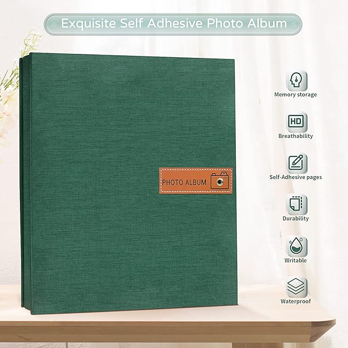 Popotop Large Photo Album Self Adhesive 4x6 5x7 8x10 Scrapbook Album DIY Picture Book,Gifts for Mom,Family Baby and Wedding,with Metal Pen and Plastic Board