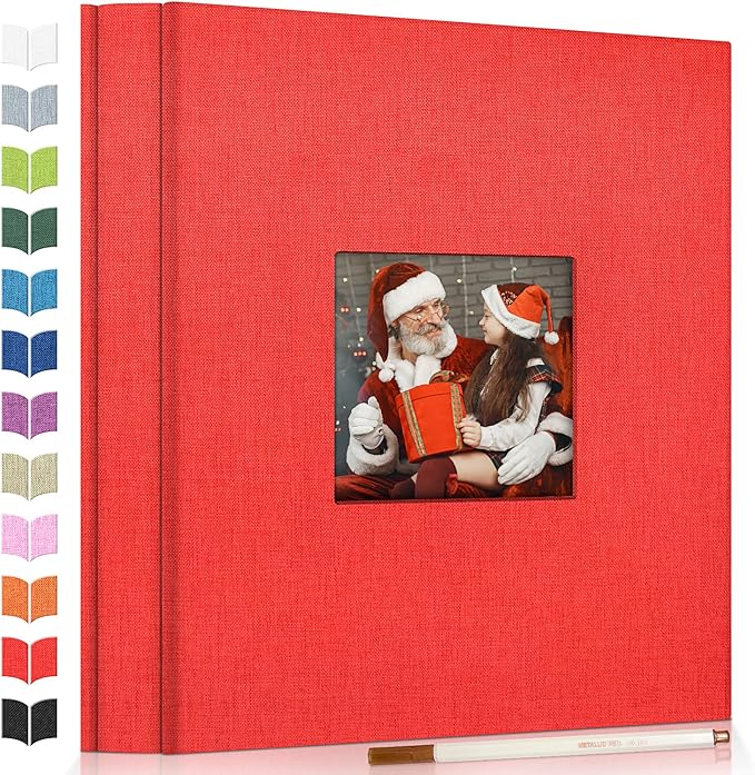 Photo Album Self Adhesive Scrapbook Album for 3x5 4x6 5x7 8x10 Pictures,60 Pages Linen Cover with Display Window DIY Photo Book,Ideal Gifts for Family Travel Wedding Baby